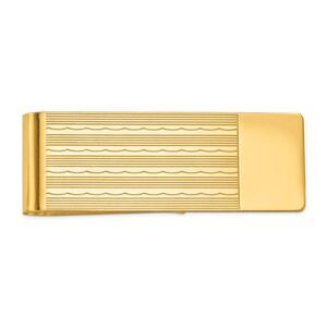 Men's 14k Yellow Gold Striped Engravable Edge Fold-Over Money Clip